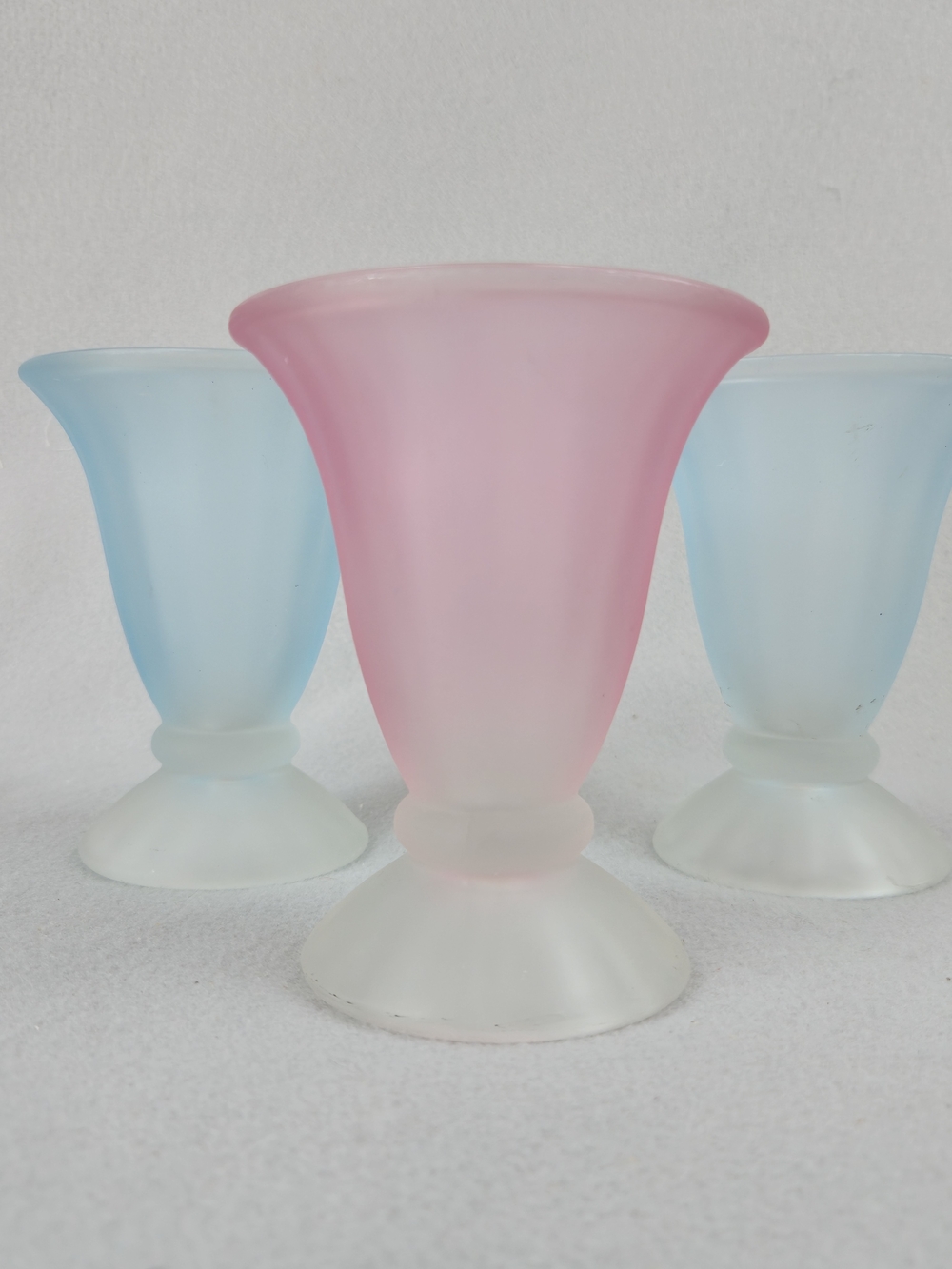 Vintage Libbey Frosted Glass Parfait Sundae Dishes Set 3 Pink Blue 5"